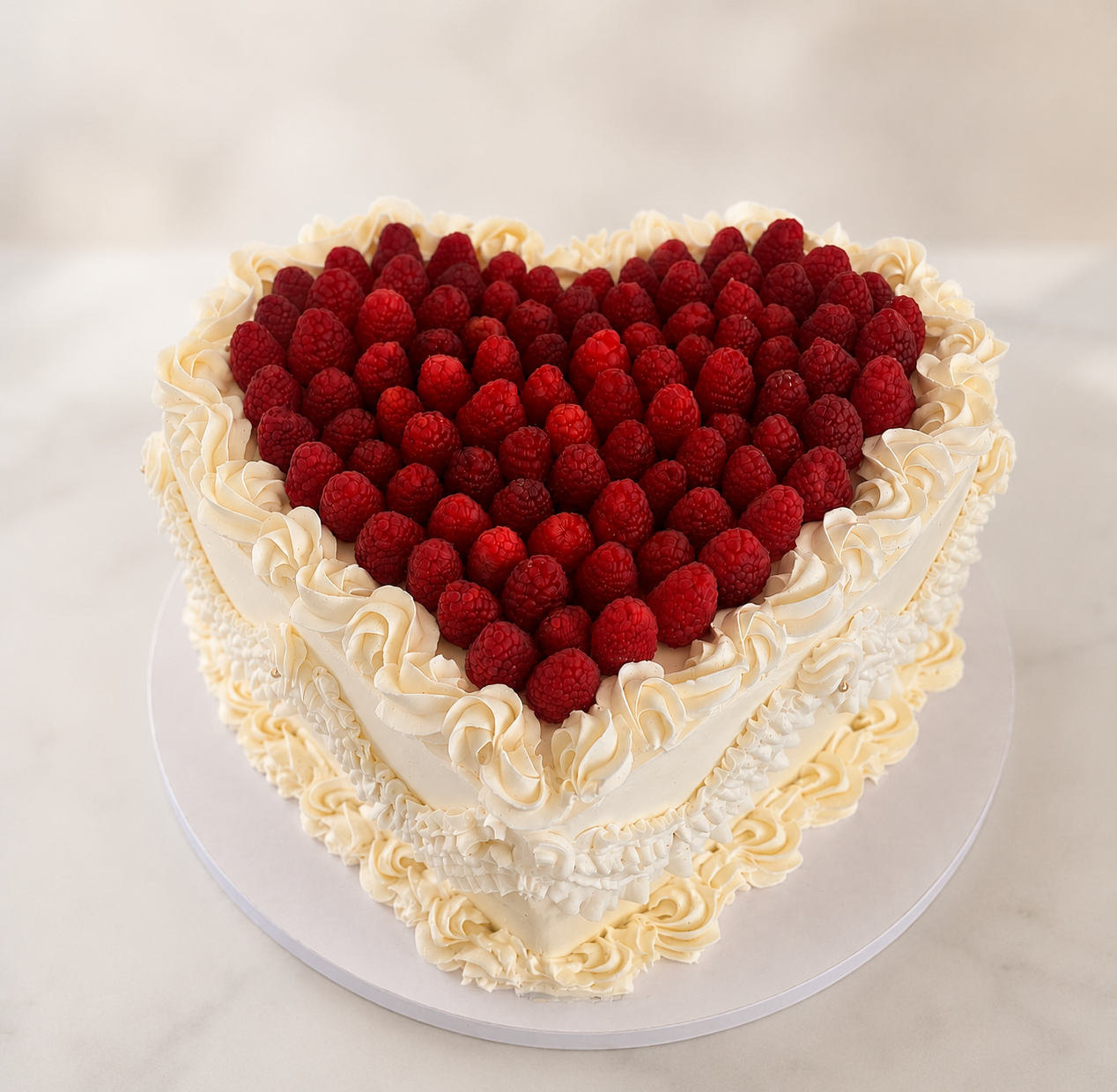 Heart-shaped raspberry cake